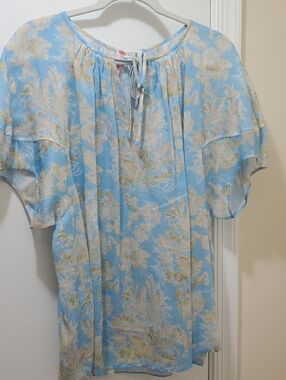 Lafayette 148 New York Sky-Blue Floral Tie-Front Blouse